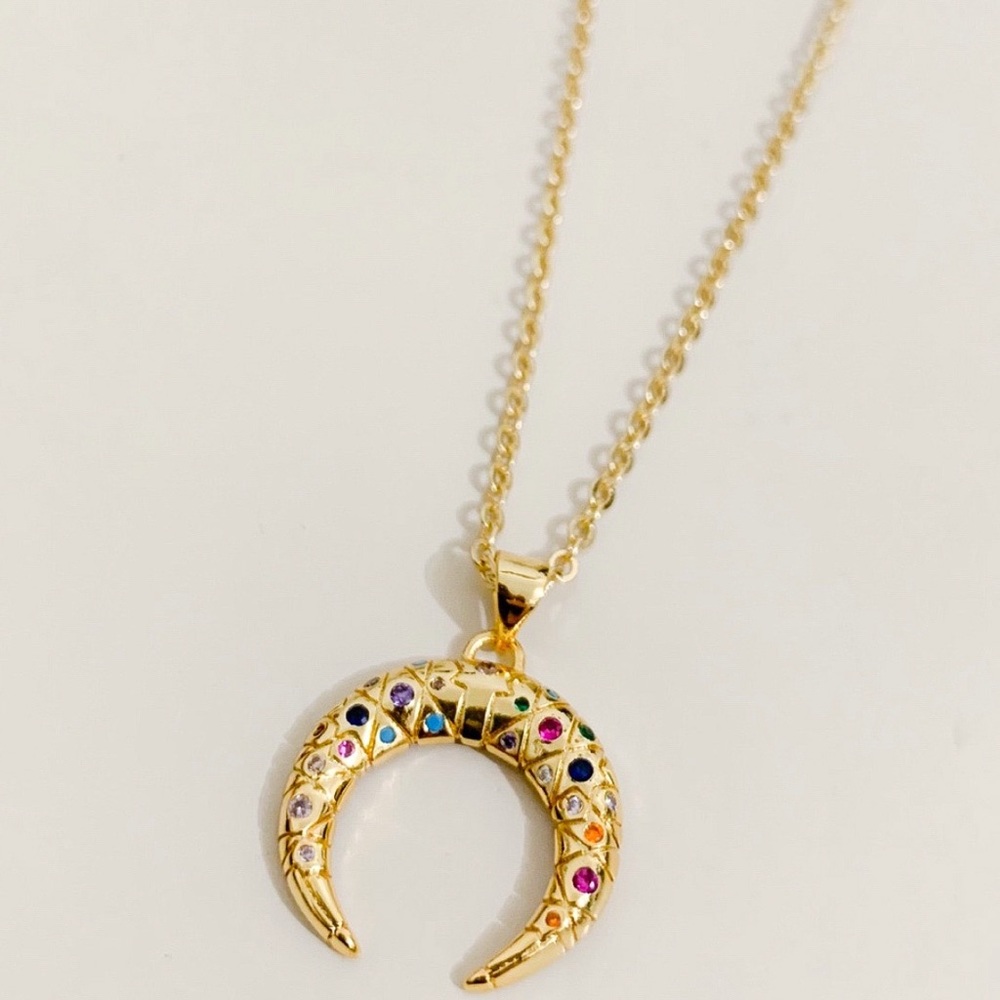 Colorful Crescent Moon Necklace | 14k Gold Filled